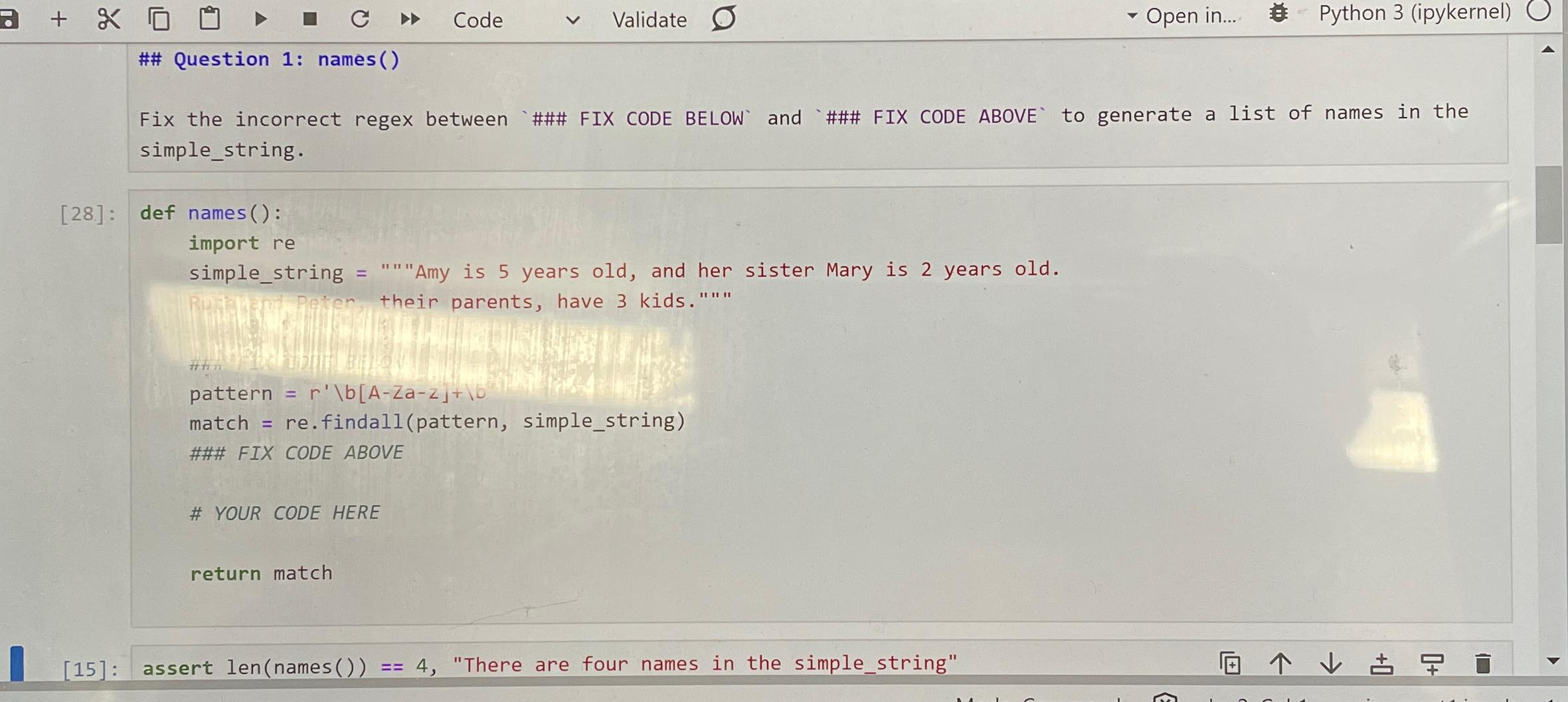  ## Question 1: names() Fix the incorrect regex between '### FIX