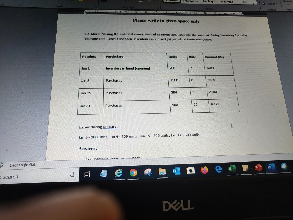  please specify method also Nem No Spac. Heading Heading 2 Title