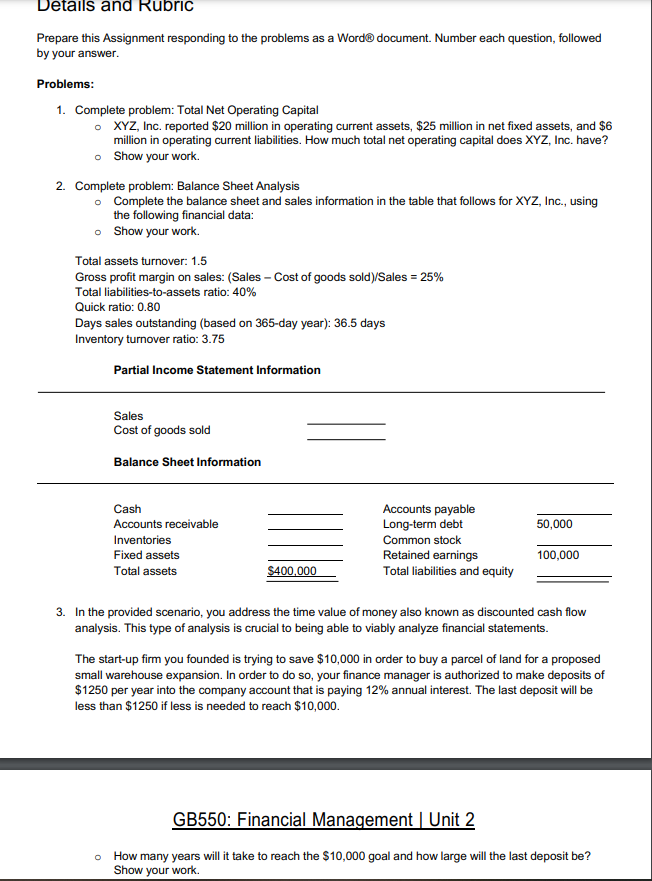  Prepare this Assignment responding to the problems as a Word@ document.