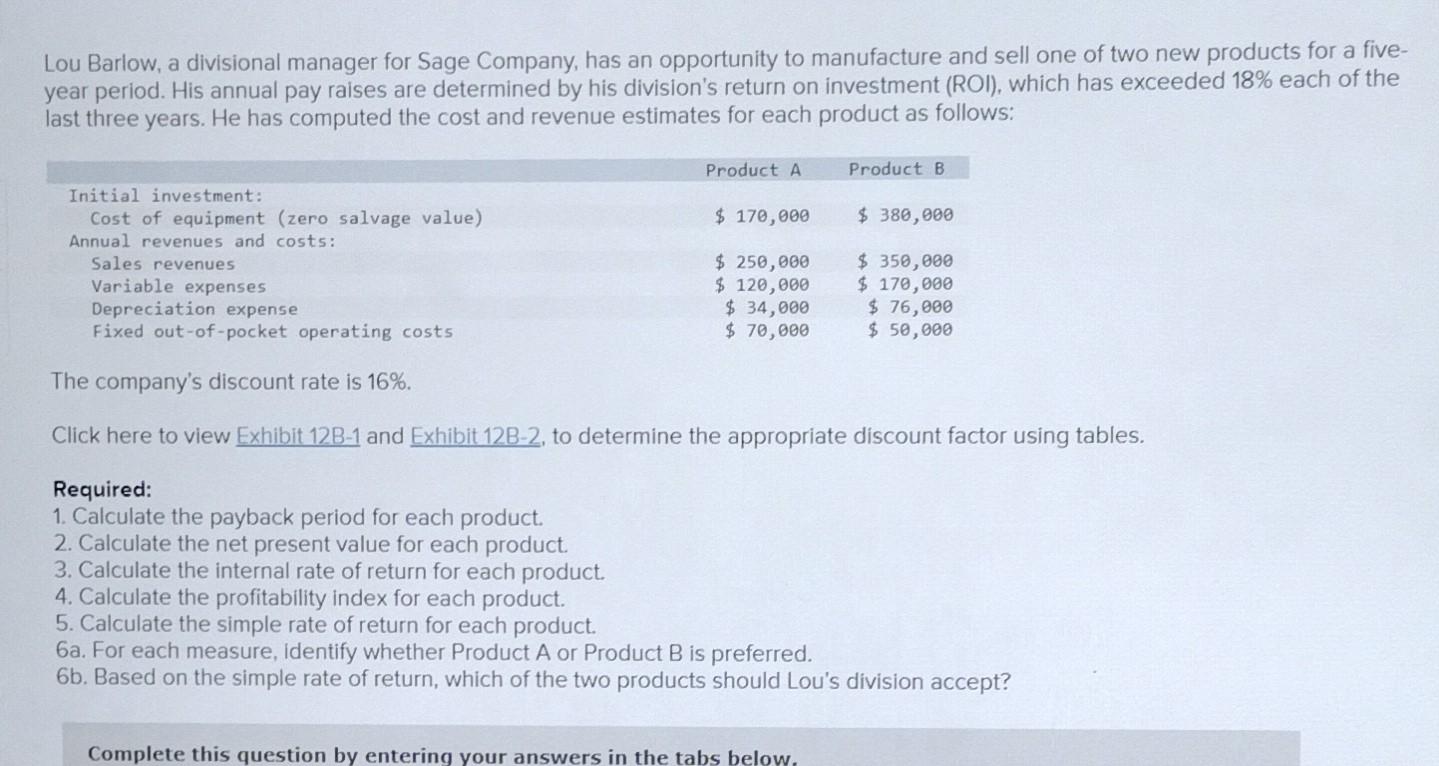  Problem 12-23 (Static) Comprehensive Problem [LO12-1, LO12-2, LO12-3, LO12-5, LO12-6] Lou