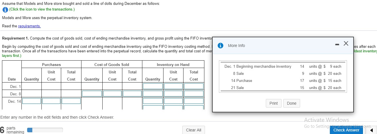  solve all 6 steps Assume that Models and More store bought