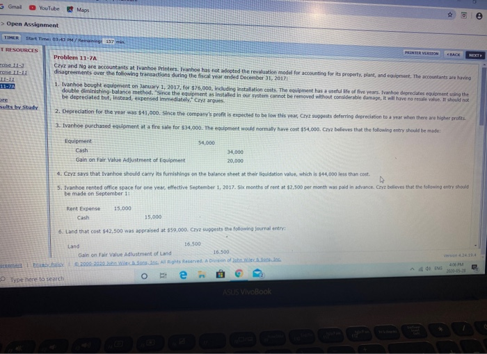  Gmai YouTube Maps > Open Assignment TIMER Start Time 03:41 PM