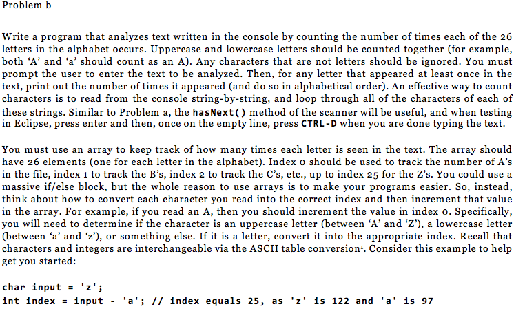  Problem b Write a program that analyzes text written in the