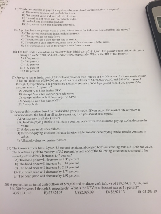  Which two methods of project analysis are the most biased towards