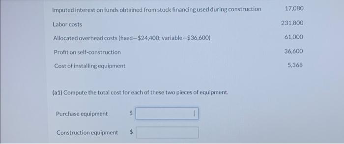 its operations. The following items for two different types of equipment were