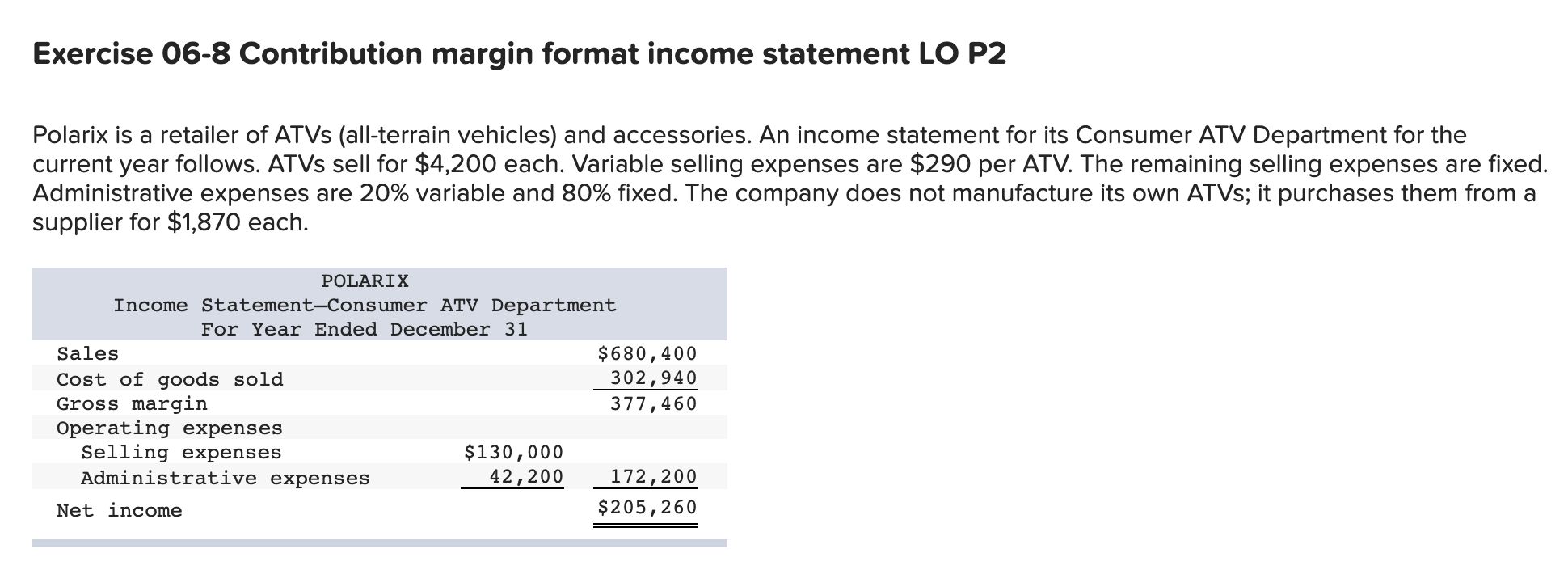  Required: 1. Prepare an income statement for the current year using