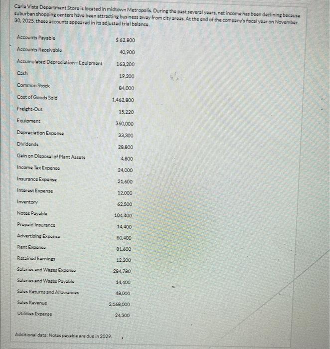 first.] Carla Vista Department Store is located in midtown Metropolis. During the