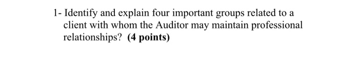  1- Identify and explain four important groups related to a client