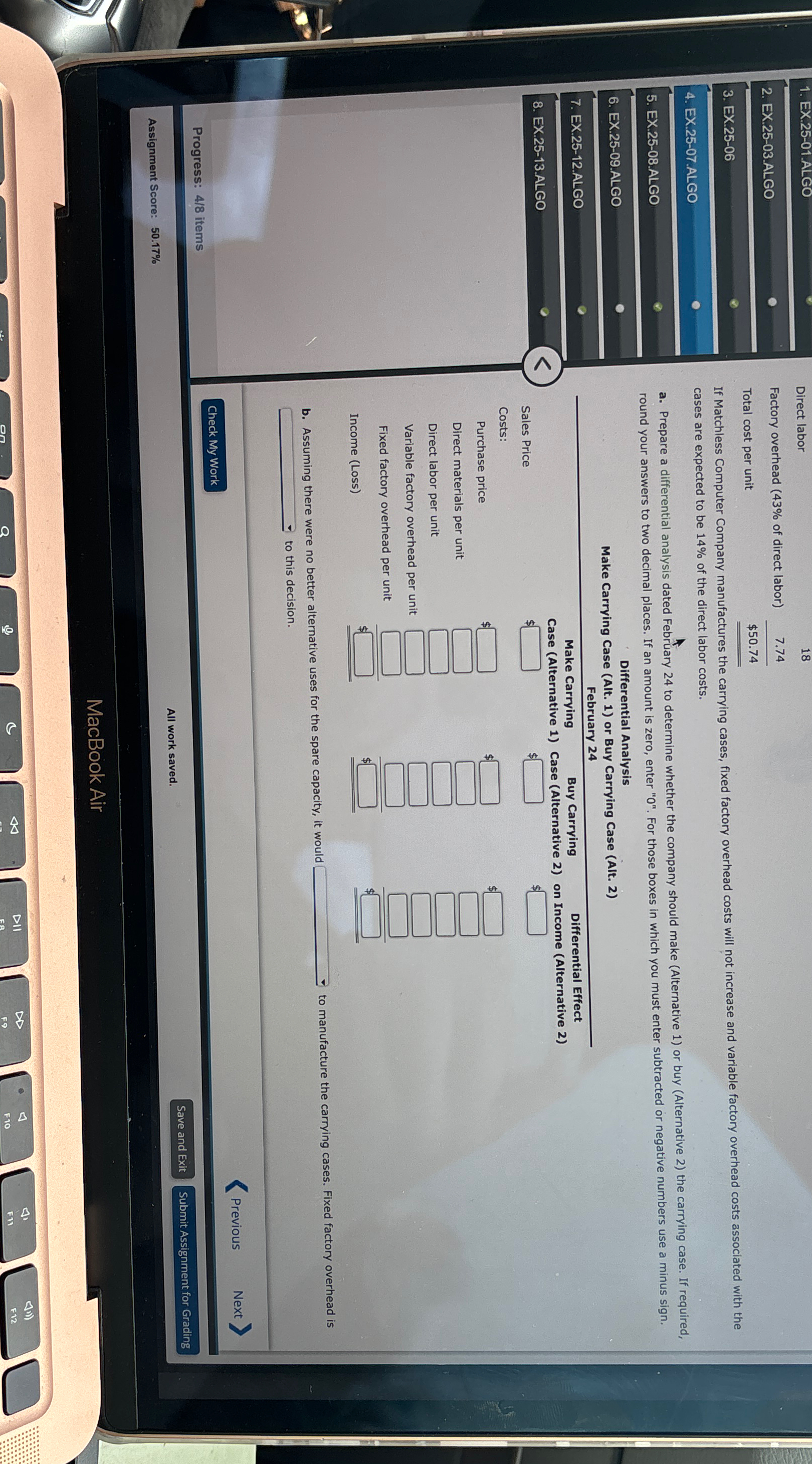  Make-or-Buy DecisionMatchless Computer Company has been purchasing carrying cases for its