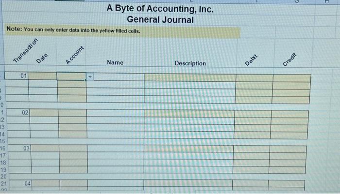 format. Description of transaction 01. June 1: Byte of Accounting, Inc. acquired