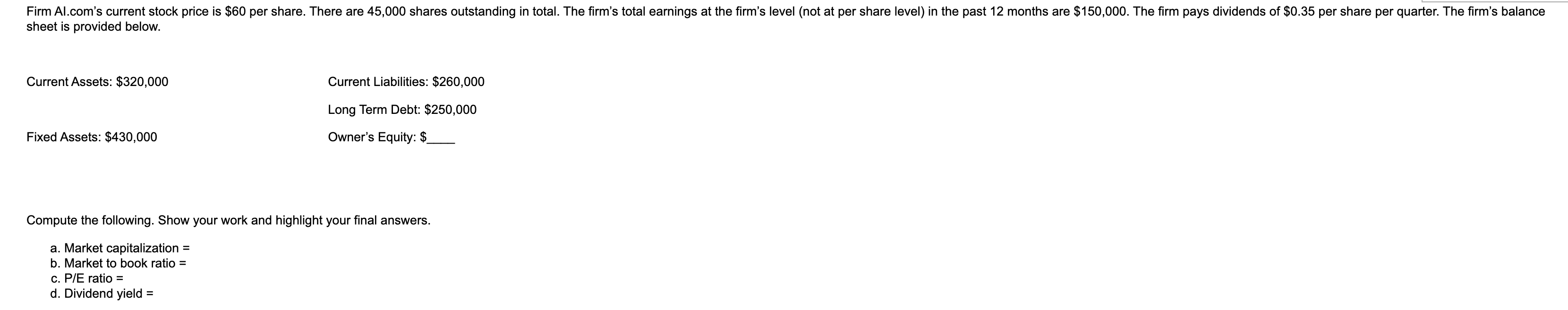 sheet is provided below. Compute the following. Show your work and