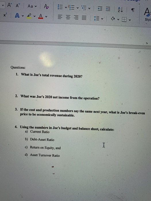 Balance Sheets and Financial Ratios Worksheet due: Monday, July 27, 2020. Styles