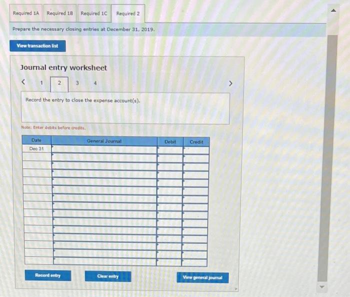 Prepare the classified balance sheet at December 31, 2019 2. Prepare the