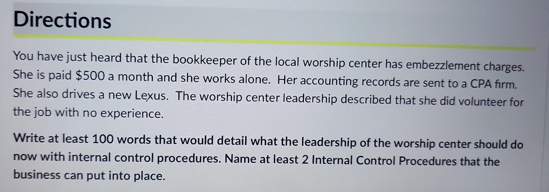  please help me write this and explain what each internal control