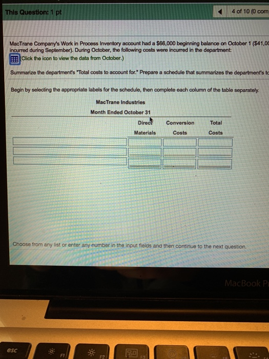 used during September, while $25.000 related to conversion costs incurred during September).