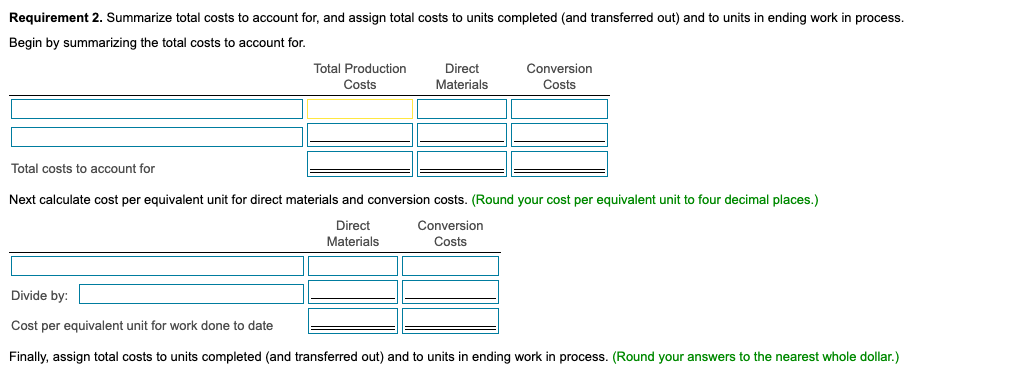 20,300 12,180 Degree of completion: direct materials, 100%; conversion costs, 70%. "Degree