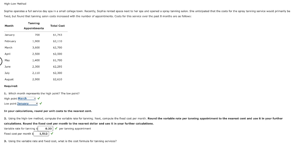  Answer Question 5 High-Low Method fixed, but found that tanning salon