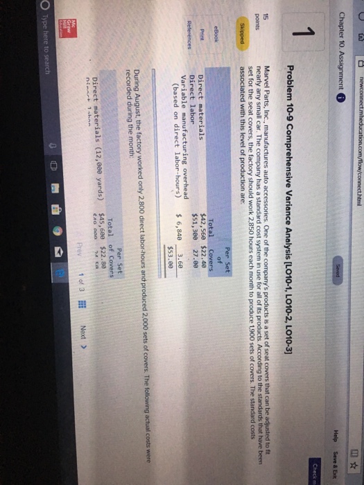  Chapter 10. Assignment 6 Problem 10-9 Comprehensive Variance Analysis [LO10-1, LO10-2,