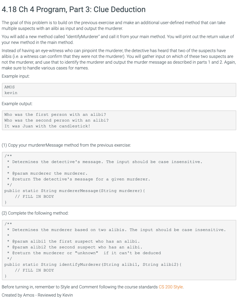  4.18 Ch 4 Program, Part 3: Clue Deduction The goal of