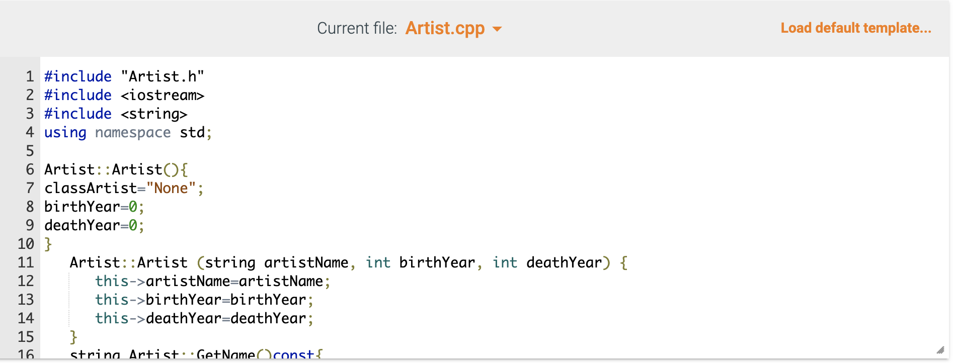 PrintInfo() displays "Artist:", then a space, then the artist's name, then another