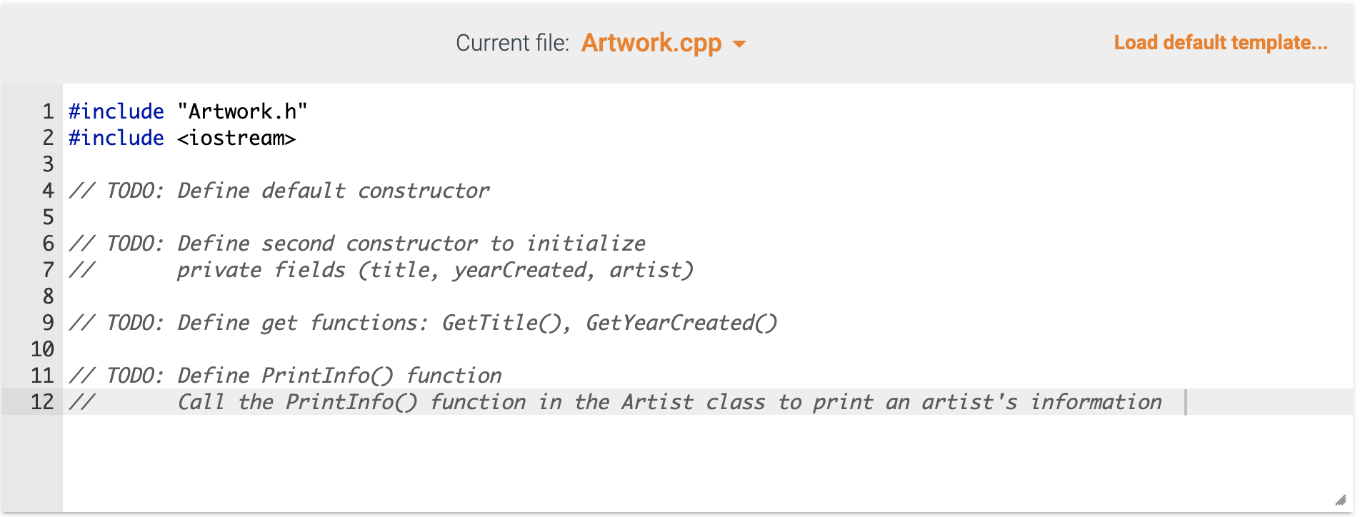 year is negative (unknown) otherwise Complete the Artwork class (in files Artwork.h