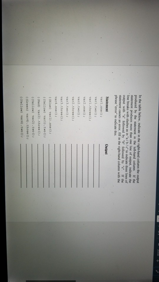 Green ( public void one) System.out-printin("Blue 1" super one ) public class