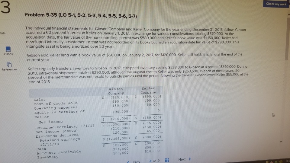  3 Check my work Problem 5-35 (LO 5-1, 5-2, 5-3, 5-4,