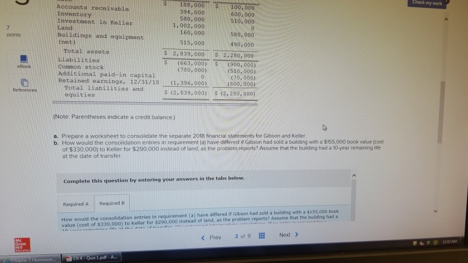 5-5. 5-6,5-7) The individual financial statements for Gibson Company and Keller Company
