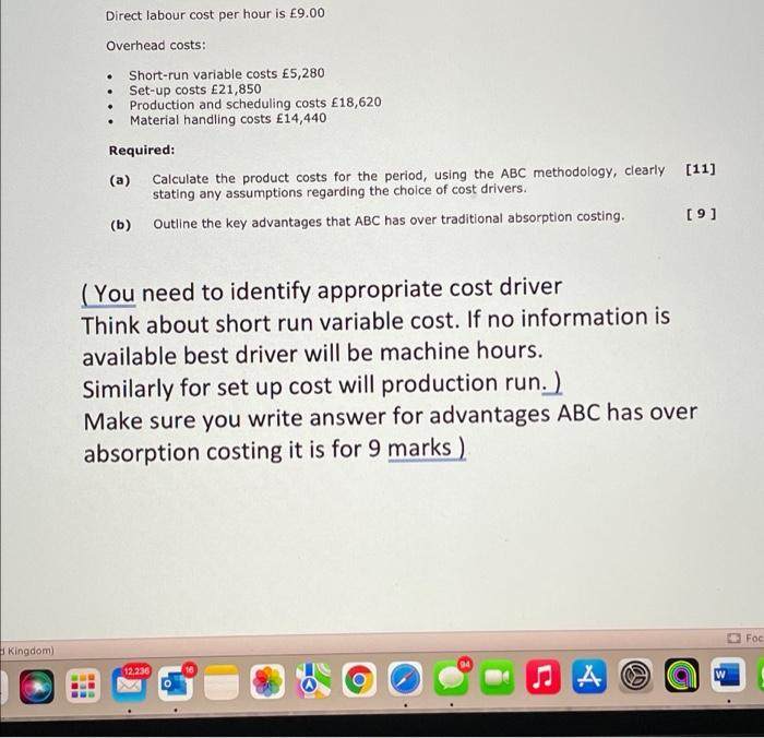 manufactures four products. Output and cost details for a given control period