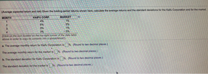  (Average expected return and risk) Given the holding period returns shown