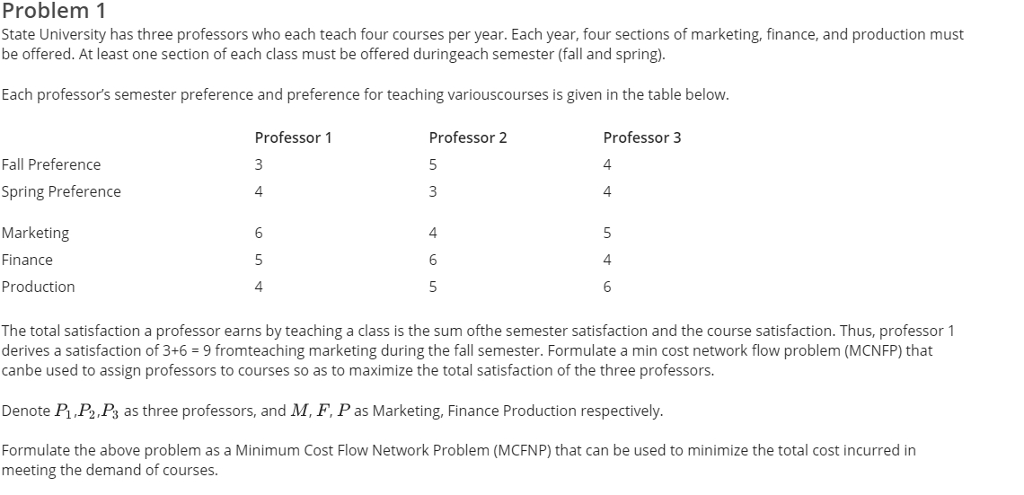 Problem 1 State University has three professors who each teach four
