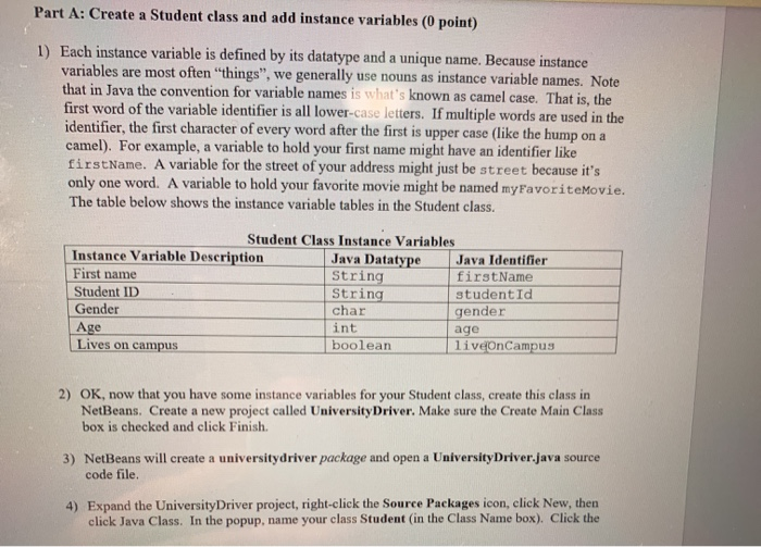  Part A: Create a Student class and add instance variables (0