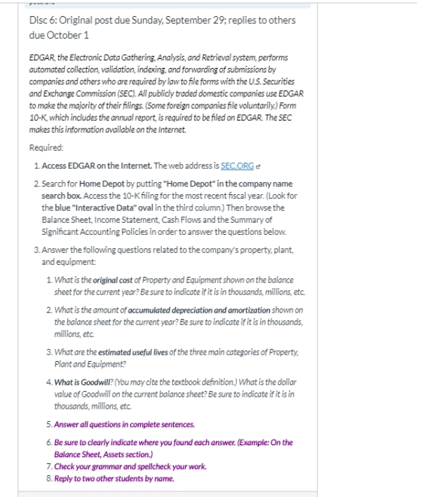  use sec.gov , search home depot. go to interactive data 10k