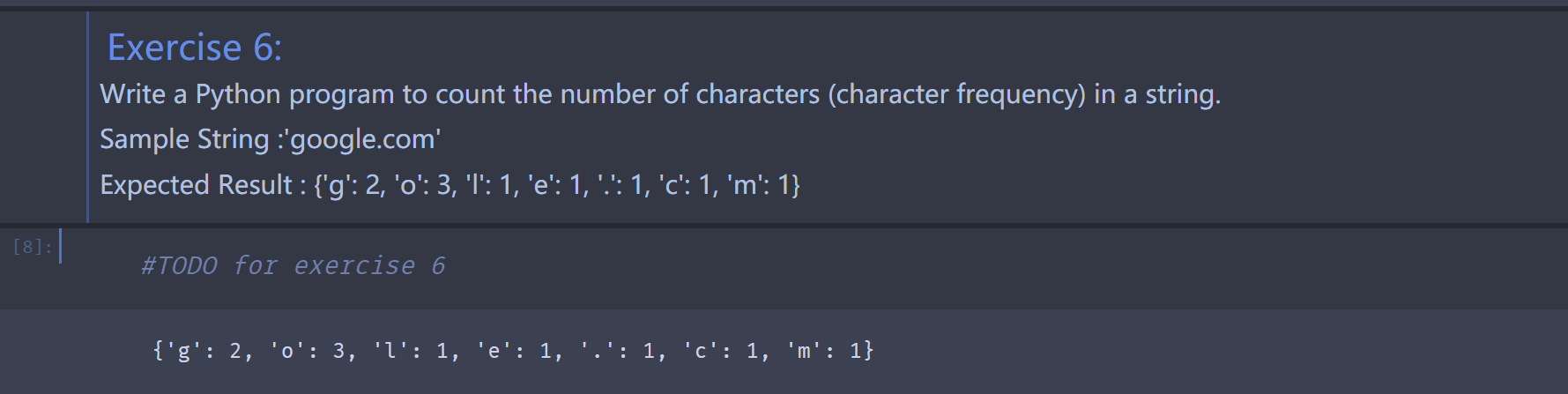  Exercise 6: Write a Python program to count the number of