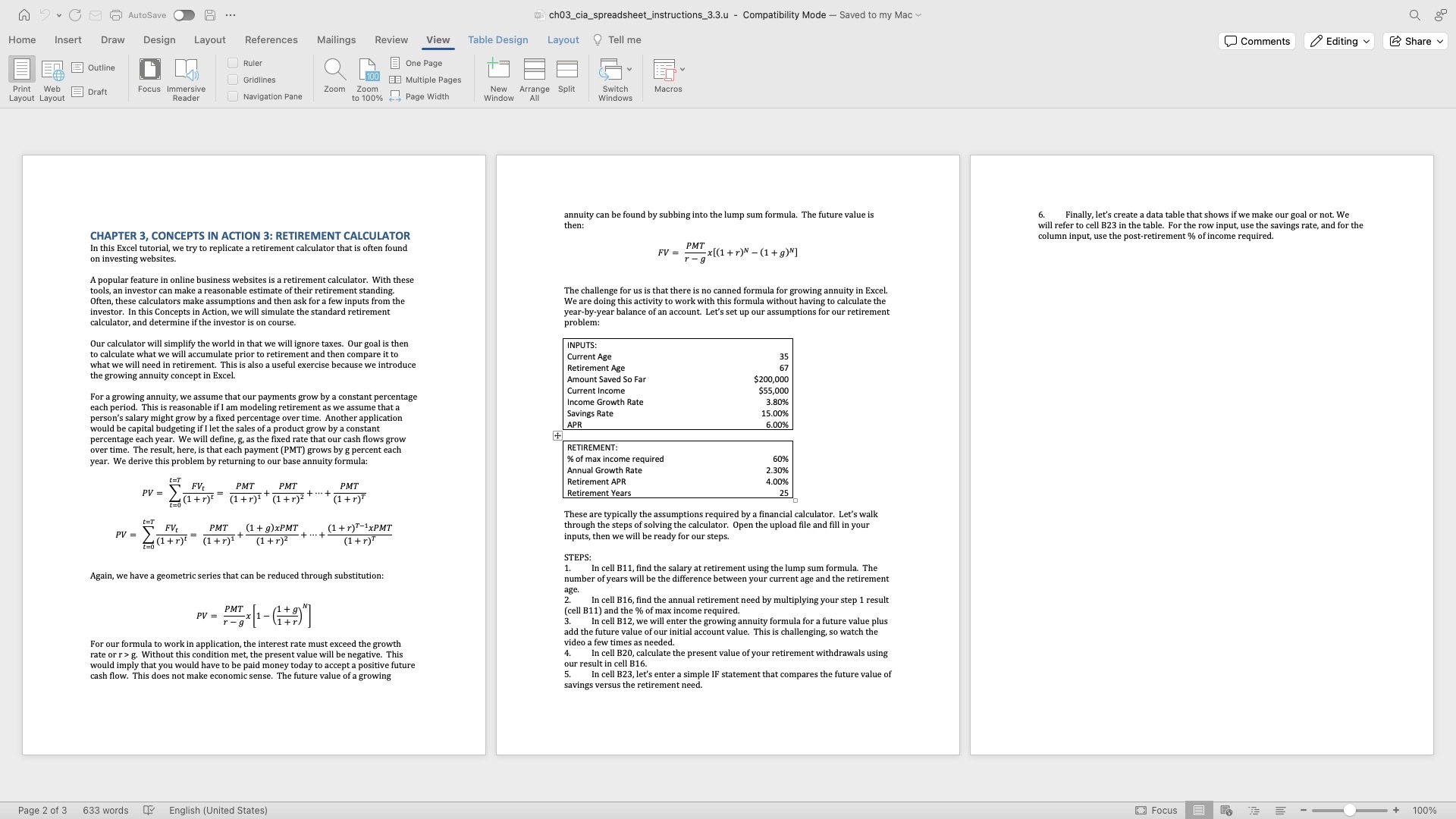  CHAPTER 3, CONCEPTS IN ACTION 3: RETIREMENT CALCULATOR In this Excel