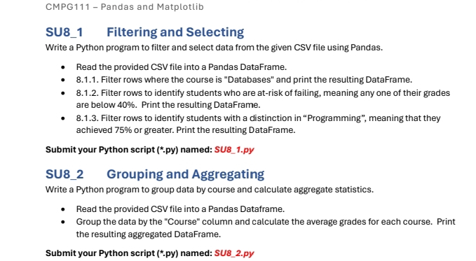  CMPG111- Pandas and Matplotlib SU8_1 Filtering and Selecting Write a Python