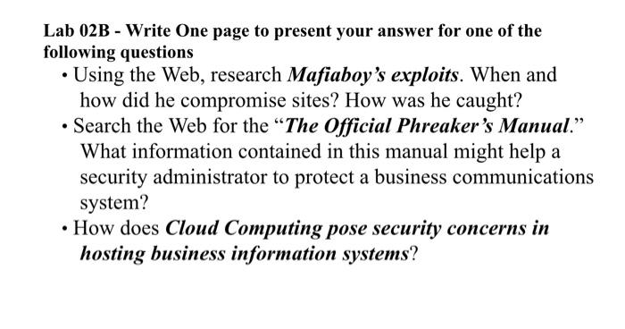  Lab 02B - Write One page to present your answer for