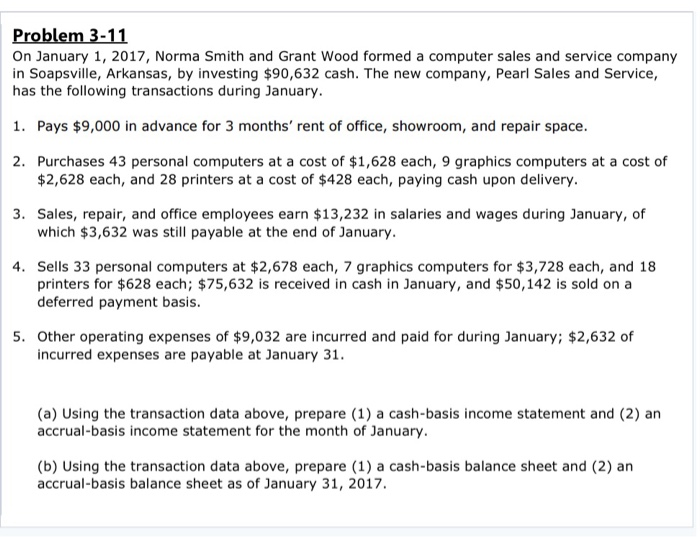 please show all work Problem 3-11 On January 1, 2017, Norma Smith