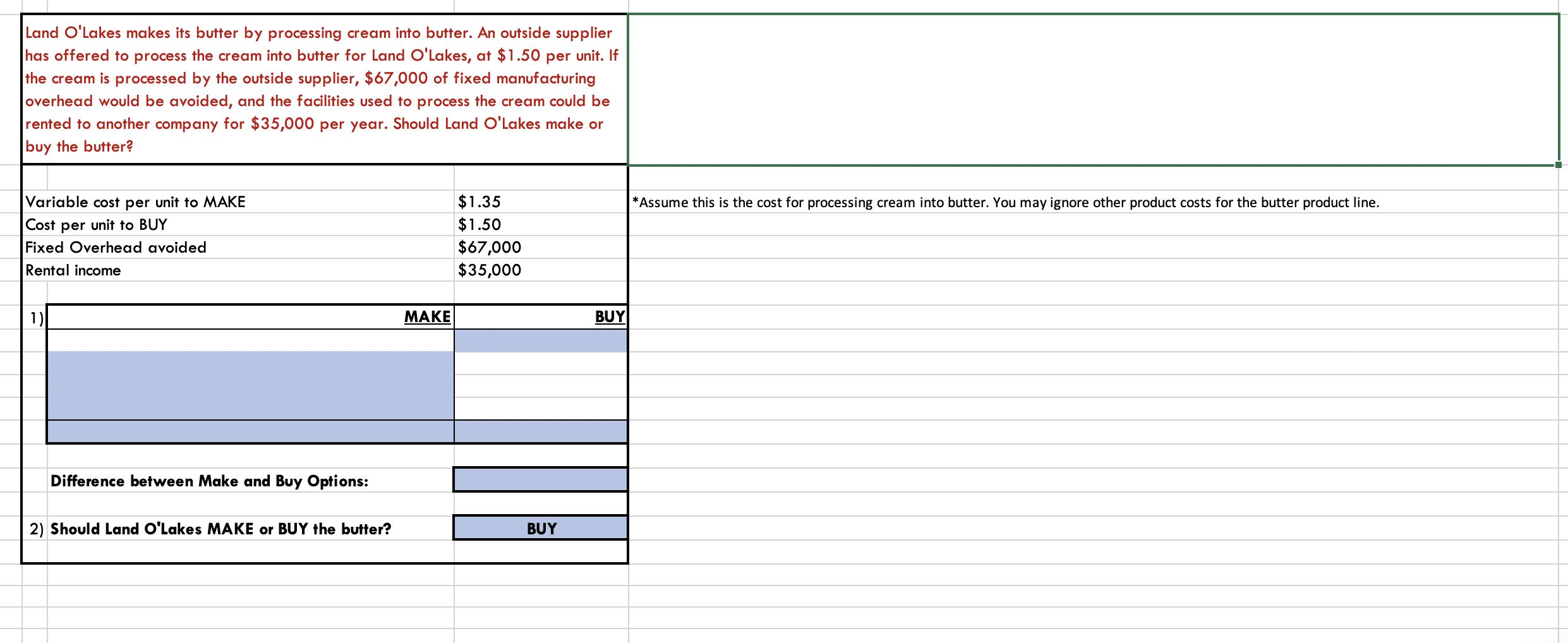 special price of \$3.75. Assume that Land O'Lakes would need to rent