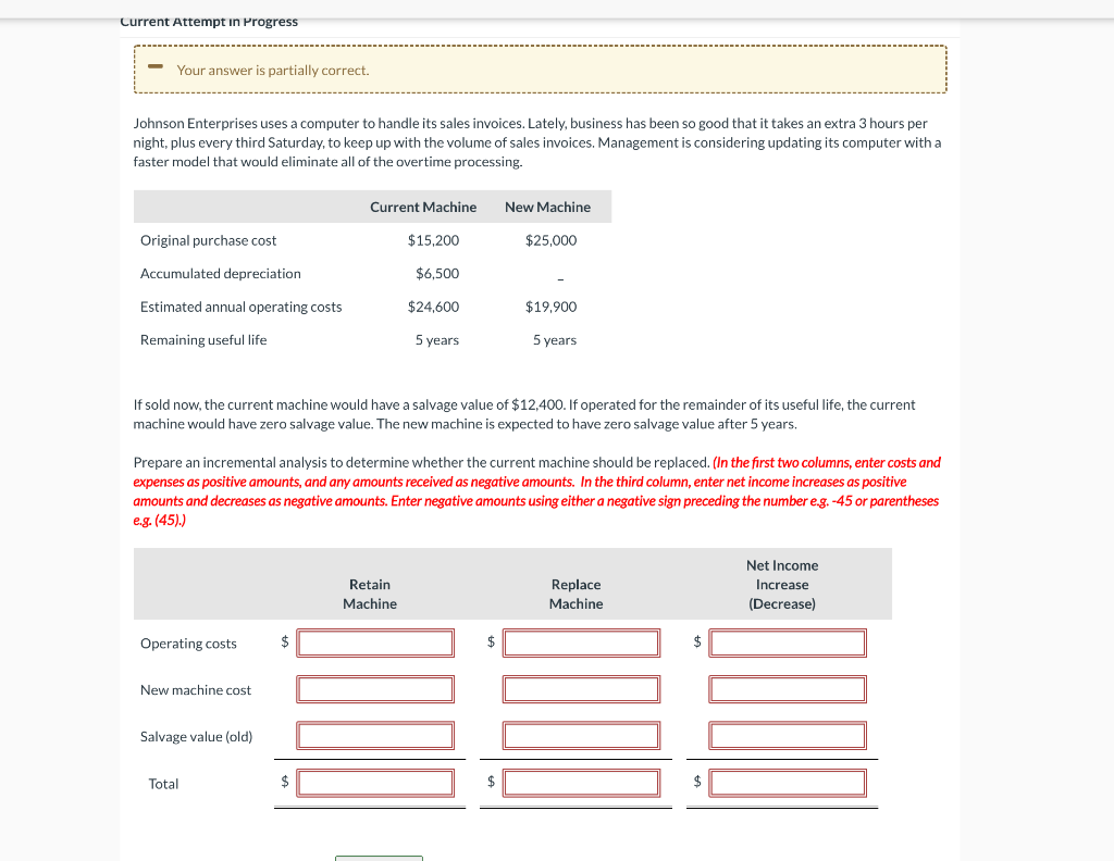  Current Attempt in Progress Your answer is partially correct. Johnson Enterprises