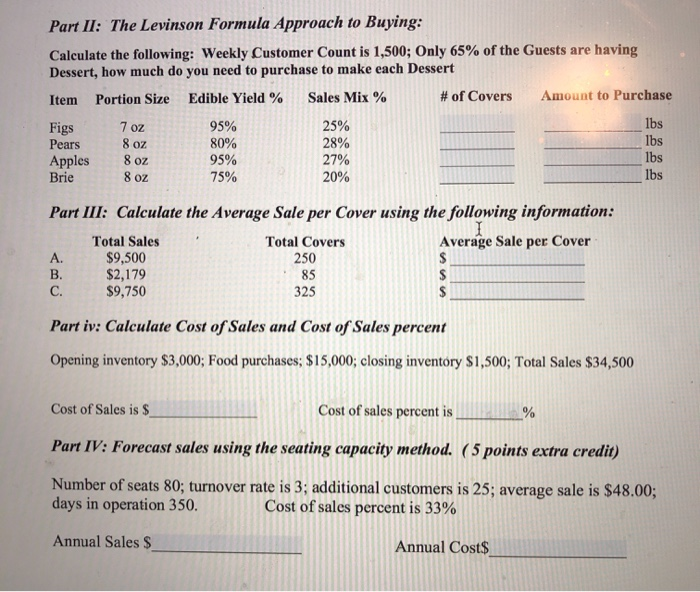 Sales Beverage Sales Total Sales Cost of Sales: $275,000 $ 95,000 Food
