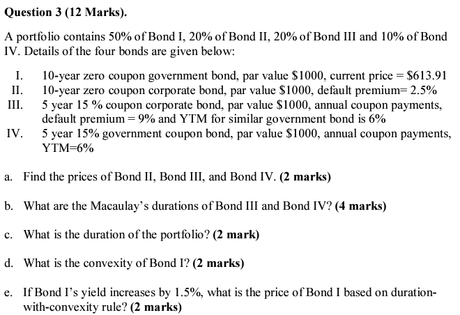 Do Part C Question 3 (12 Marks). A portfolio contains 50%