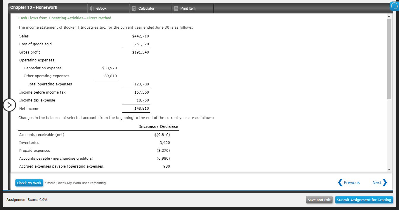  Chapter 13 - Homework eBook Calculator Print Item Cash Flows from