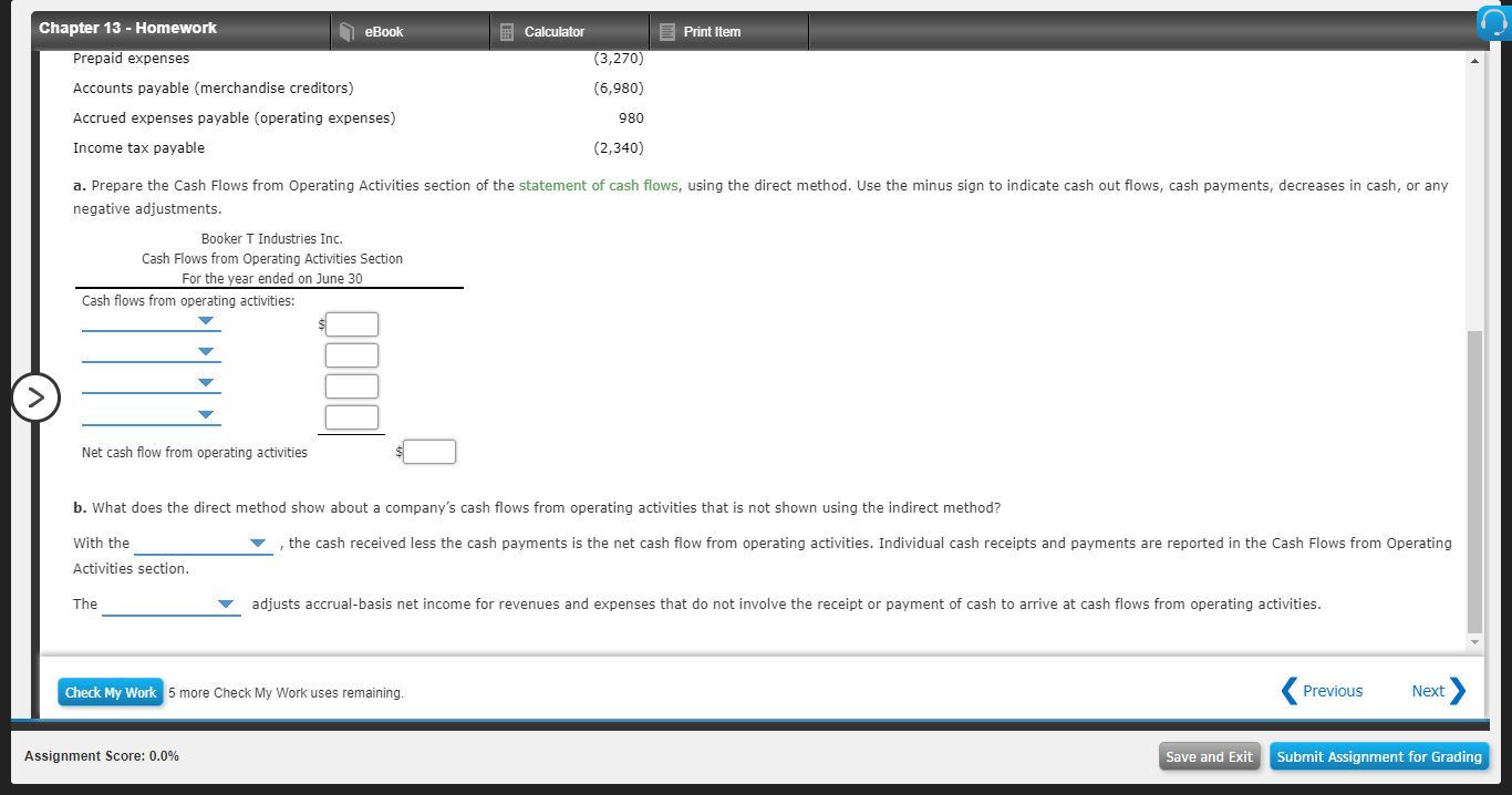 Operating Activities-Direct Method The income statement of Booker T Industries Inc. for