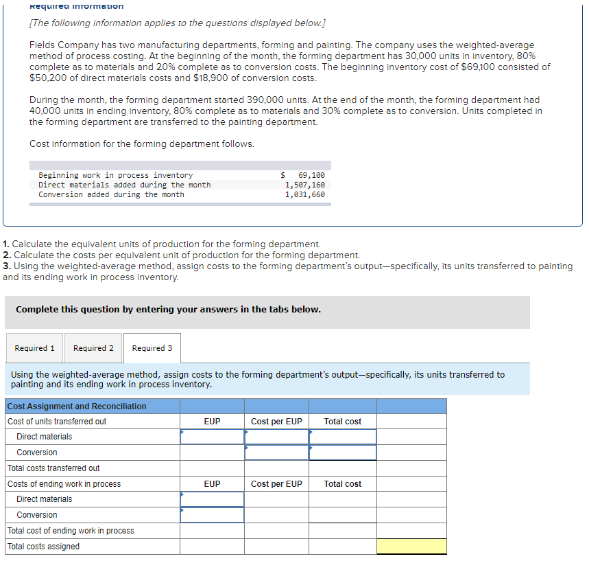 At the beginning of the month, the forming department has 30,000 units