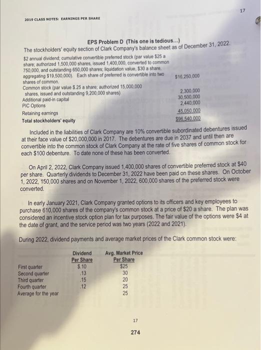  2019 CLASS NOTE5: EAMEINGS PER SHARE EPS Problem D (This one