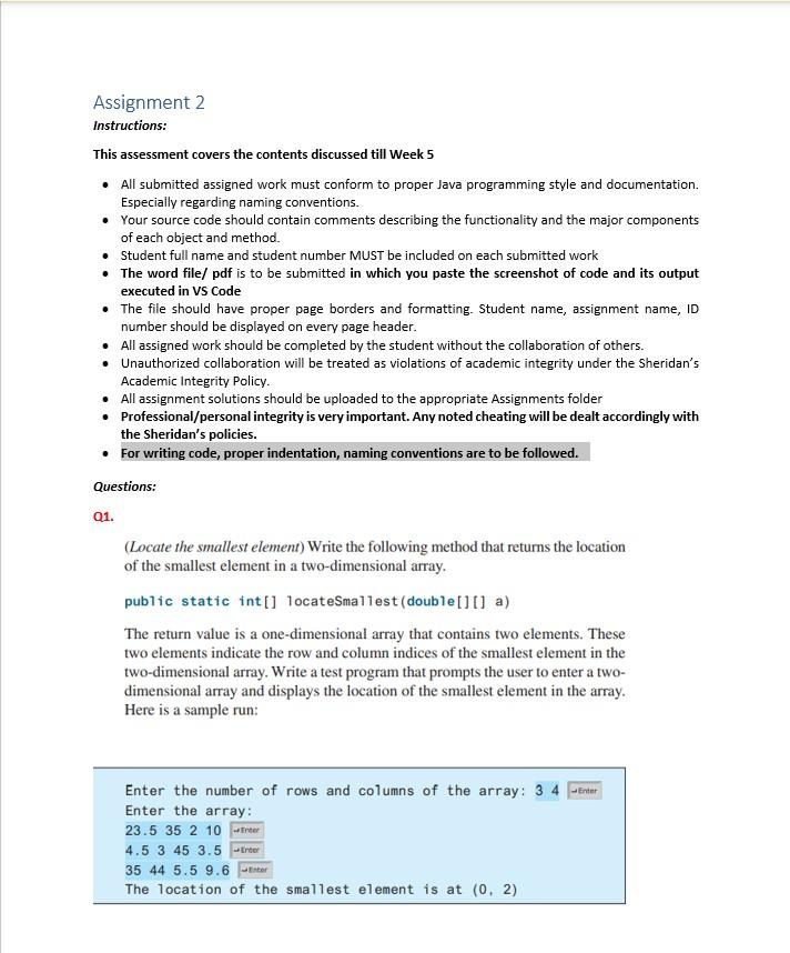 please solve all part usisng java. Assignment 2 Instructions: This assessment covers