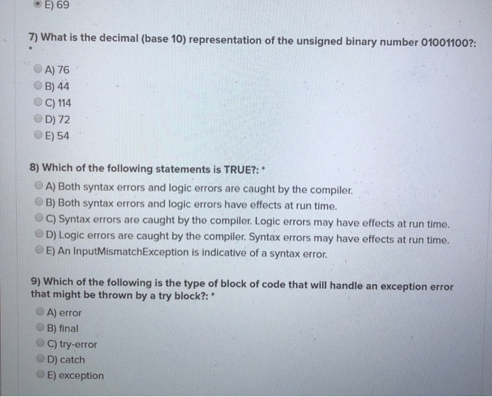 just correct answers , no need to explian E) 69 7) What