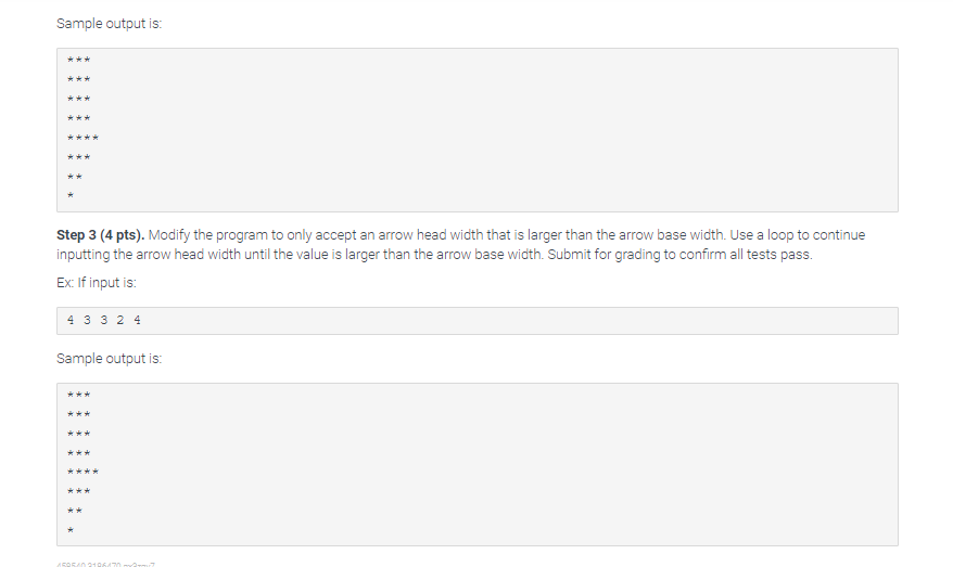 Specifications Write a program that outputs a downwards facing arrow composed of