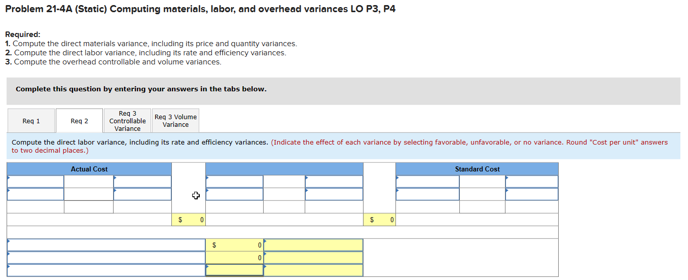 the following standard costs per unit for its single product. Overhead is